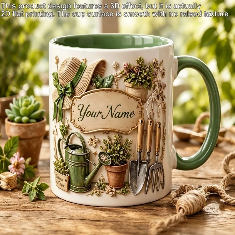Custom Garden Tool Nature Ceramic Mug 2D Print Personalized Floral Detail Gardening Enthusiast Office Gift