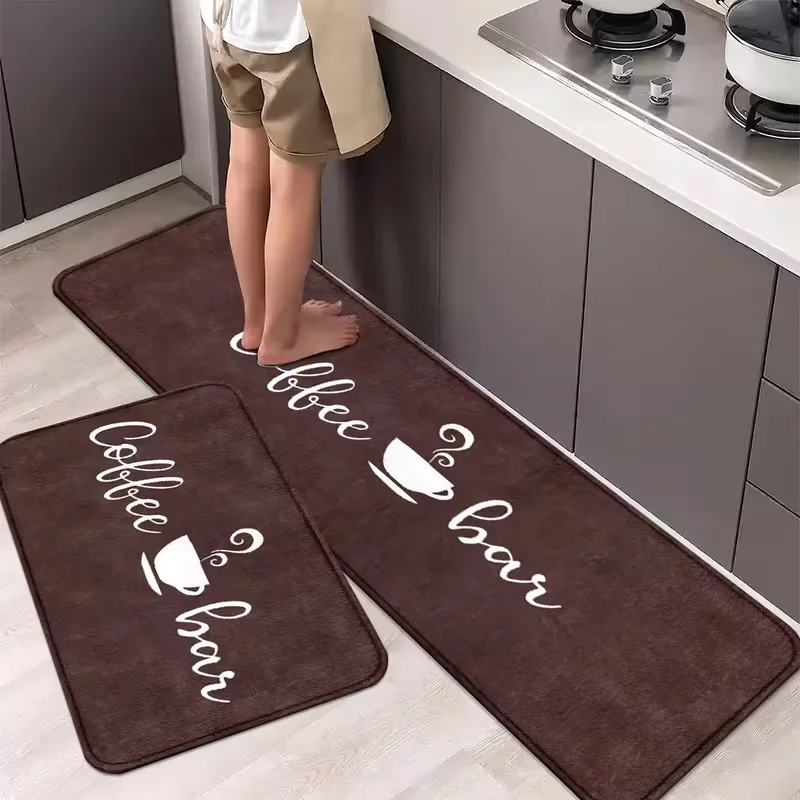 Simple and Atmospheric Brown Coffee Cup Kitchen Rug Door Mat Bathroom Mat Good Foot Feeling, Machine Washable, Spring, Summer