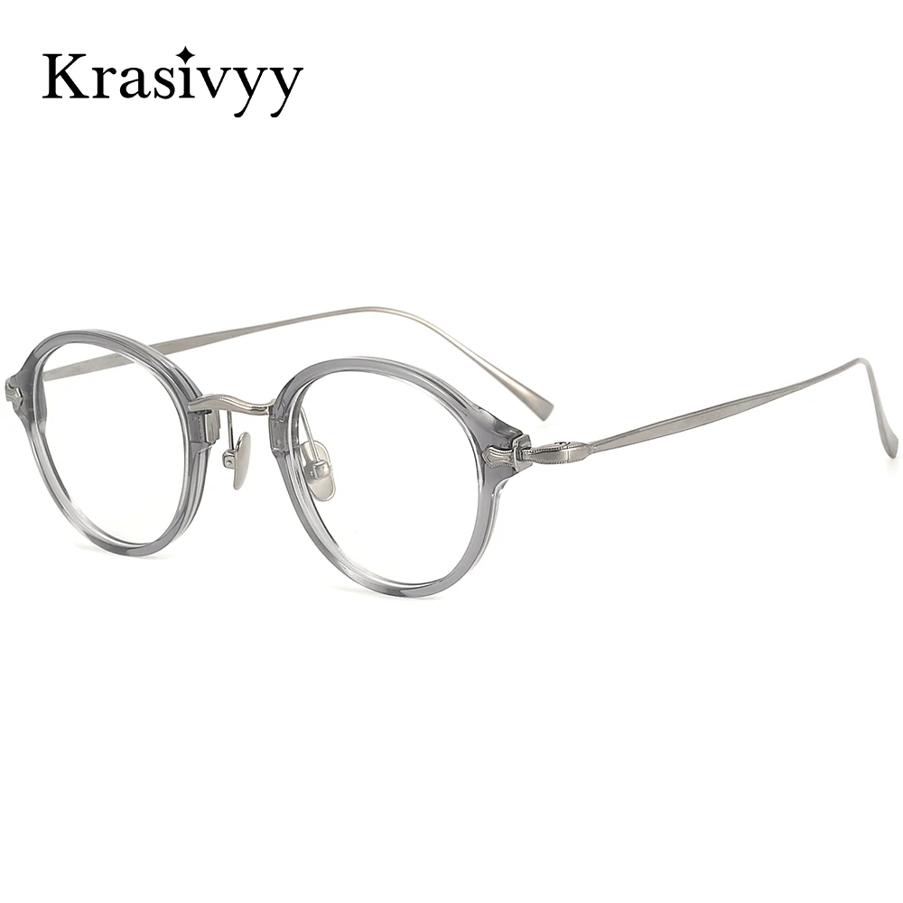 

Krasivyy Brand Acetate Glasses Frame Men Japanese Design Retro Round Titanium Eyeglasses Women High Quality Full-rim Eyewear