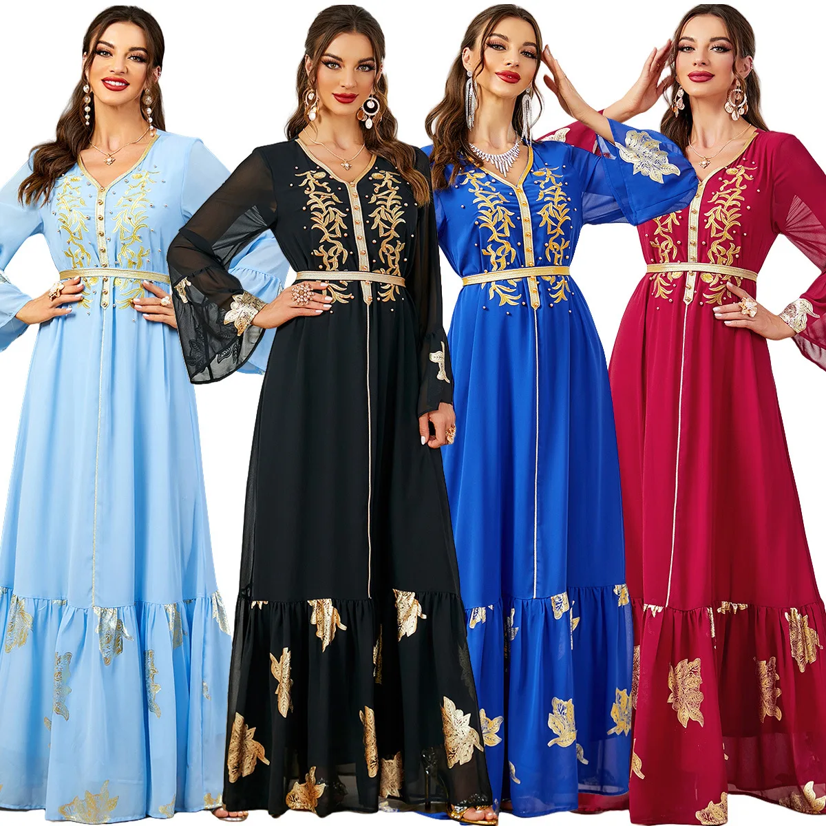 Multicolor bronzing embroidered Dubai dress muslim clothing women's clothing