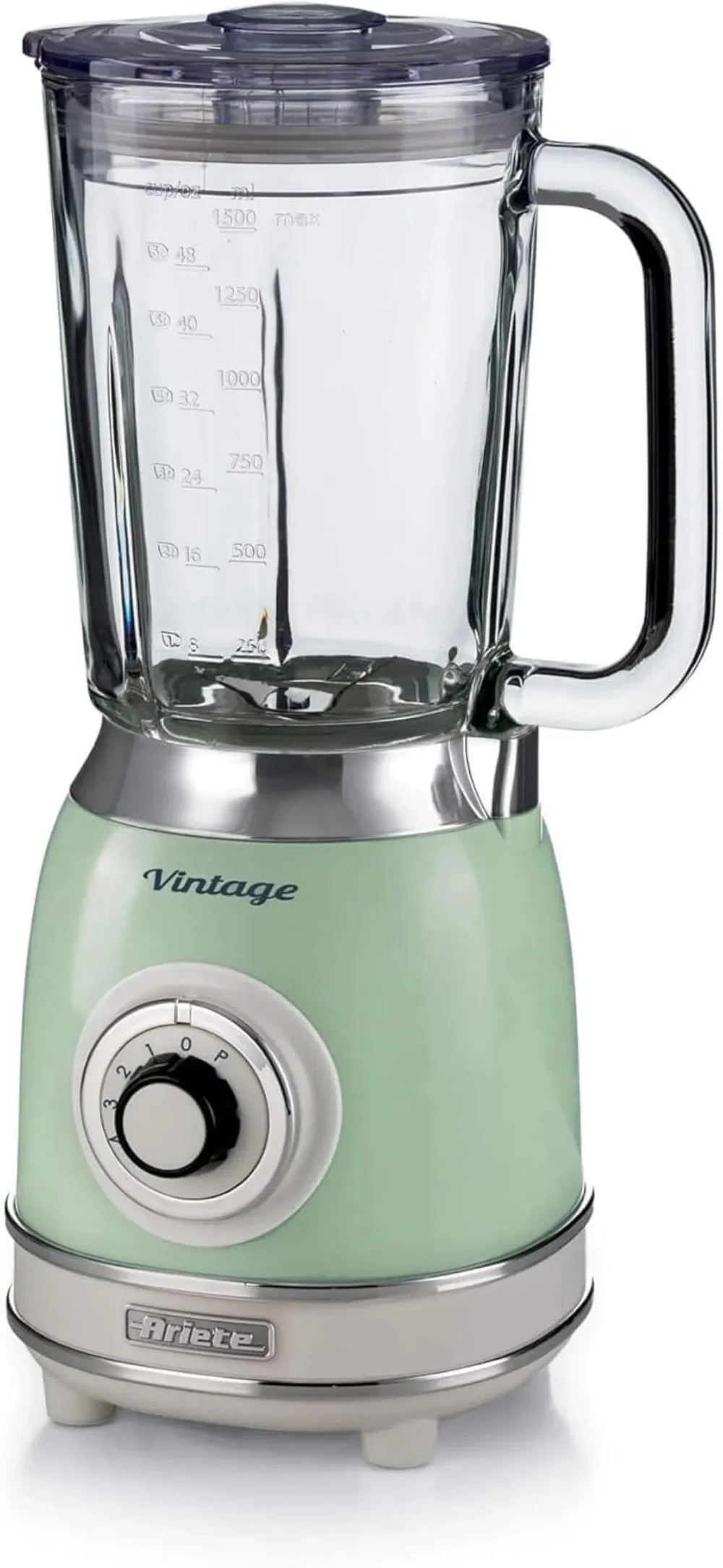 Ariete Batidora De Vaso Vintage, 1000W, Jarra Vidrio 1.5L, 4 Cuchillas Acero Inoxidable, 4 Velocidades, Función Pulse, Verde