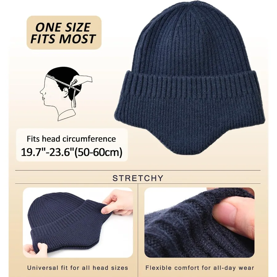 HiRui Strickmütze, Wintermütze, Ohrabdeckungen für Herren und Damen, warm, lässig