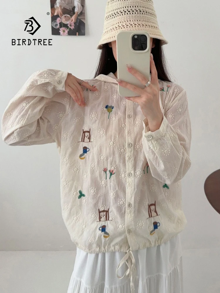 

Новинка 2025, осенняя хлопковая рубашка с капюшоном и длинными рукавами, женская ретро-вышивка, свободная блузка в французском консервативном стиле Mori Girl T59323CC