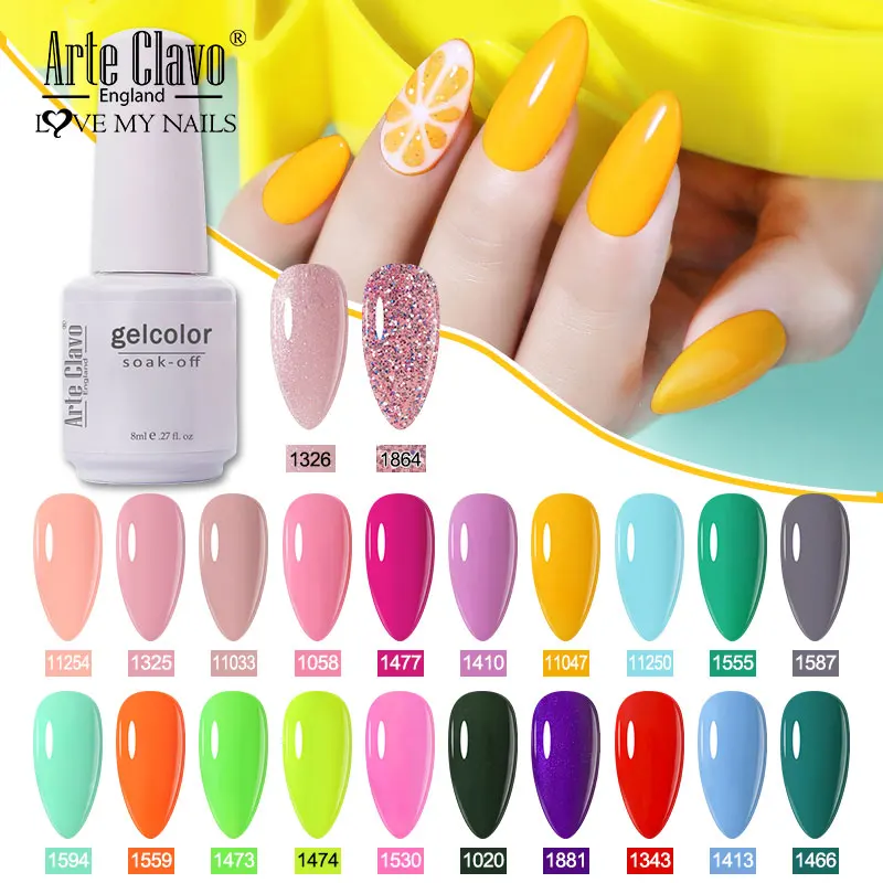 Arte Clavo Gel Nail Polish 115 Colors Nail Art 8ml Top Base Coat Primer Semi Permanent Varnishes Nail Gel Primer UV LED Lamp