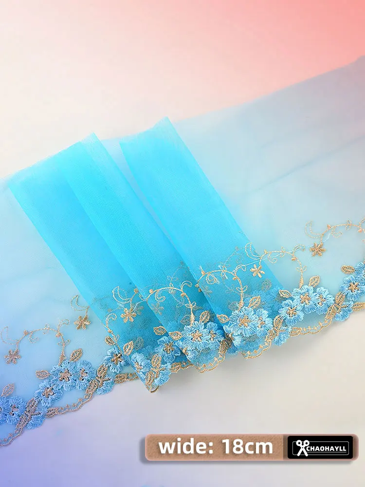 18cm Wide Tulle 3D Embroidered Flower Beaded Lace Fabric for Needlework Sewing Accessories Fringe Party Wedding Dress for Crafts