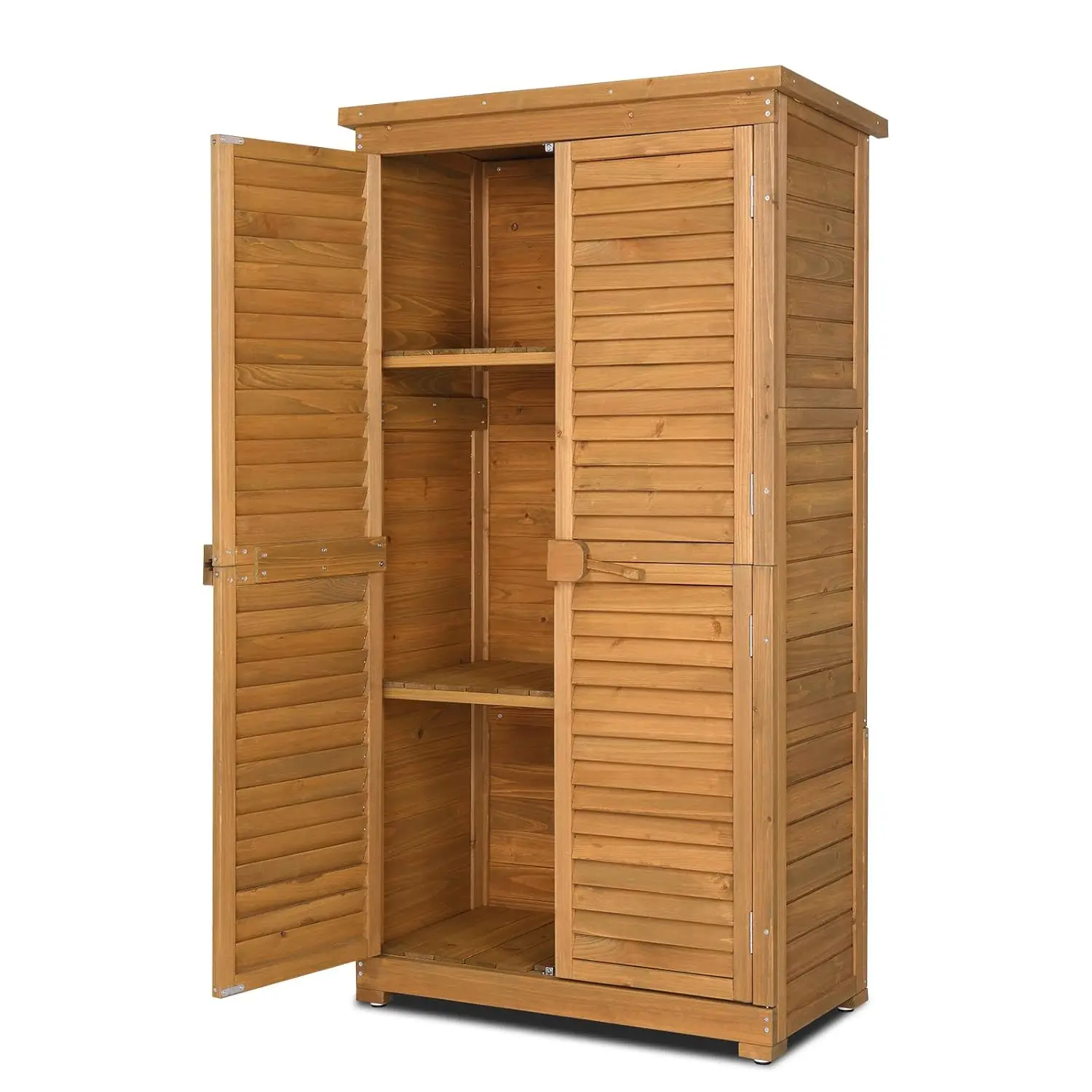 63in Wooden Garden Storage Shed Lockable Doors 3 Shelves Waterproof Yard Patio Customized