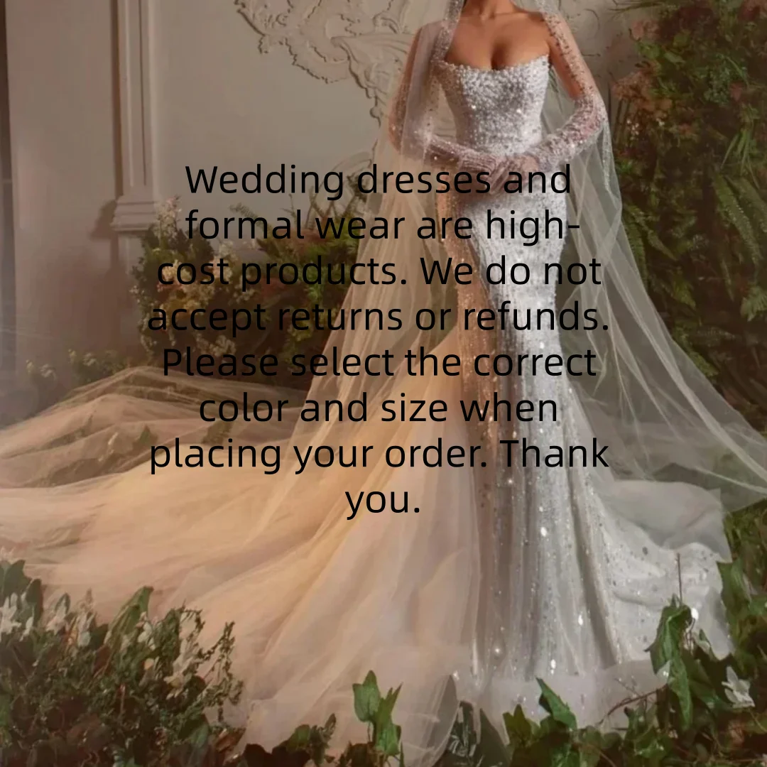 Sexy Mermaid Wedding Dresses For Women Strapless Sleeveless Gown Sequins Pearls Sweep Train Customized Dress