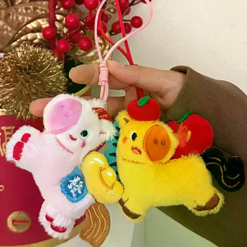 لطيف الكرتون الحصان سنة دمية قلادة أفخم المفاتيح Kawaii السنة الجديدة محشوة دمية سحر ظهره حقيبة يد قلادة اكسسوارات هدية