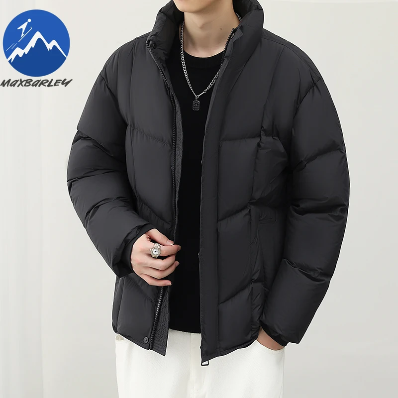 Maxbarley Men Down Jacket 2025 Premium Stand Collar Korean Style Fashion Warm Puffer Jacket Street Style Lightweight Winter Coat