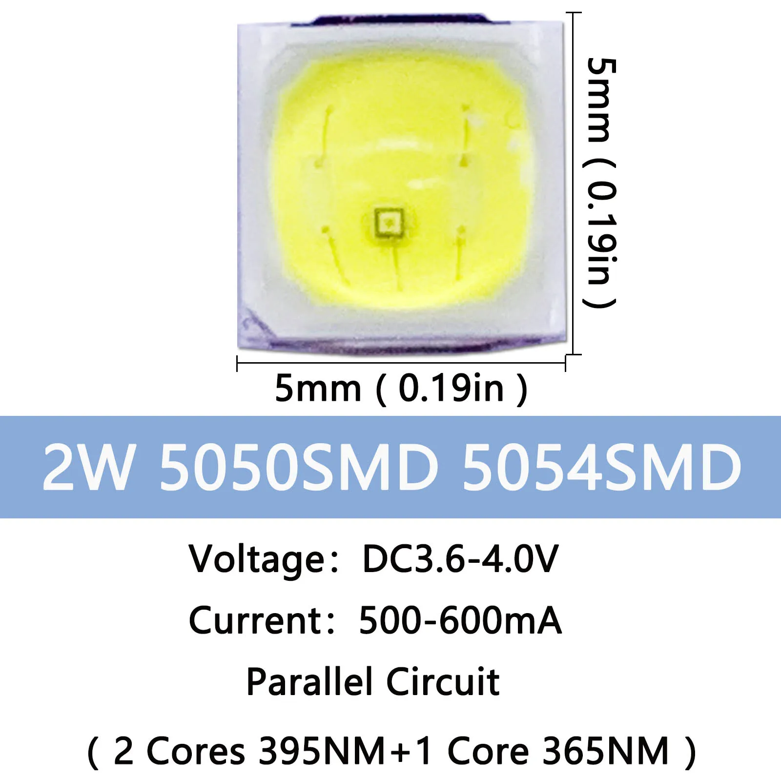 Imagem -03 - Lâmpada de Led uv Smd5054 5051 5050 365 Mais 395 405nm 2w Contas Lote com 50 Unidades