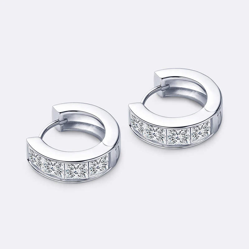 Imagem -04 - Anziw Princesa Corte Moissanite Hoop Brincos para Mulheres Pequenos Aros Huggie Jóias Diâmetro Interno 11 mm 100 925 Prata 3.20 Ctw