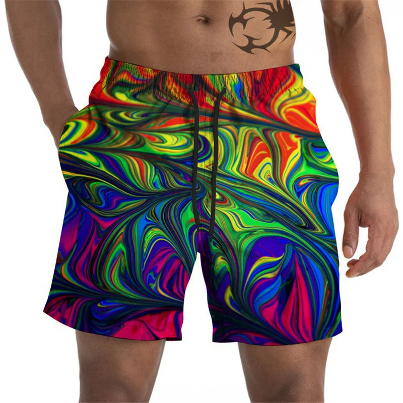 Rainbow Graphic Beach Shorts For Men Colorful 3D Printed Board Shorts Summer Sports Short Pants Loose Swim Trunks Streetwear