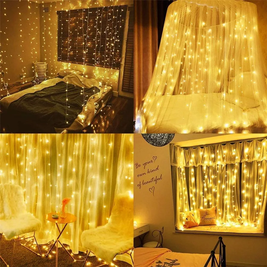 3*3m 3*2m 3*1m led luzes de cortina de fadas à prova dwaterproof água 8 modos guirlanda de natal luzes da corda de sincelo para casa interior ao ar livre decoração