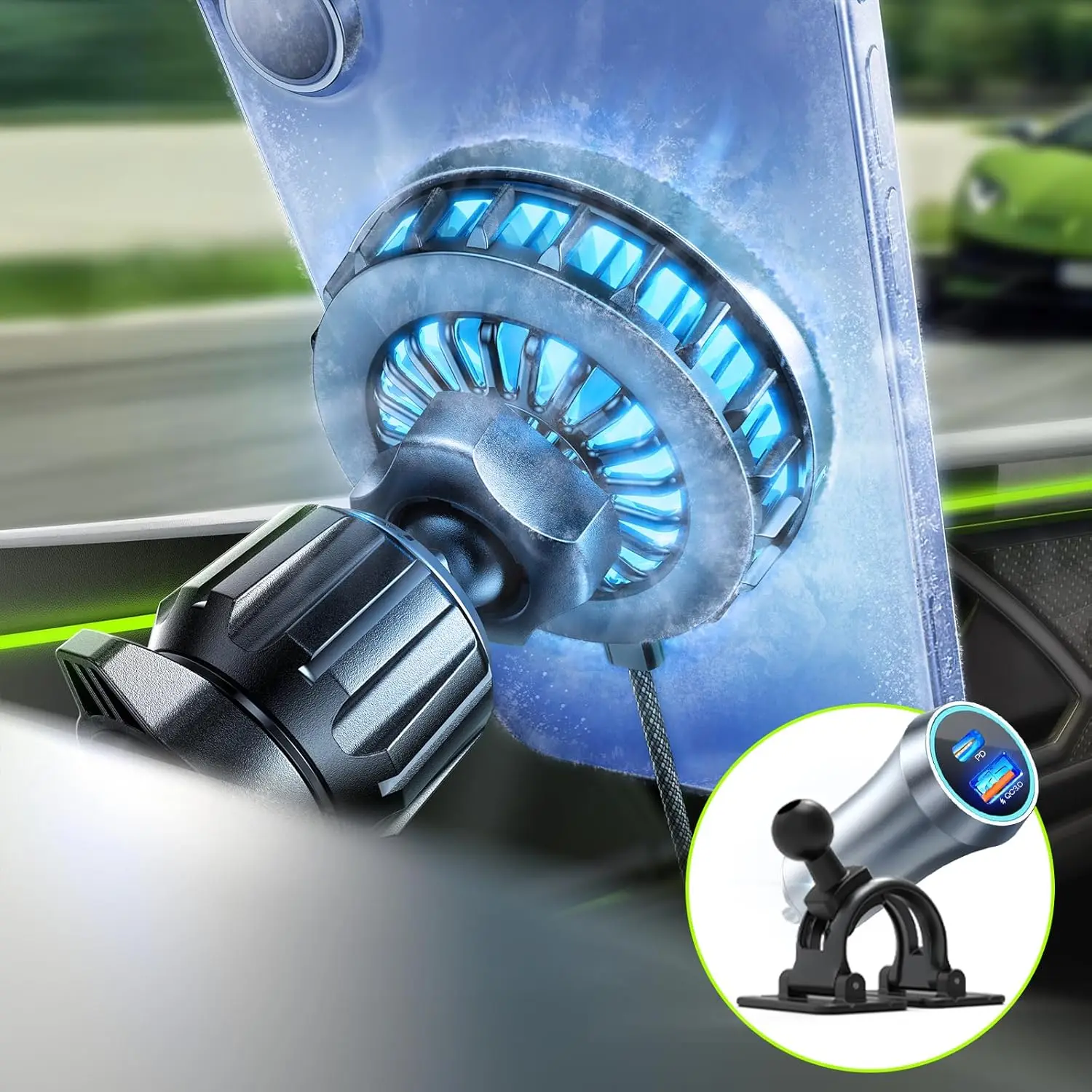 

LISEN Qi2 15W MagSafe Car Mount Charger [2026 Upgraded with TEC Cooling] Qi2 15W Wireless Car Charger Magnetic Car Phone Holder Charger for iPhone 17/16/15/14/13/12,Samsung S26/S25