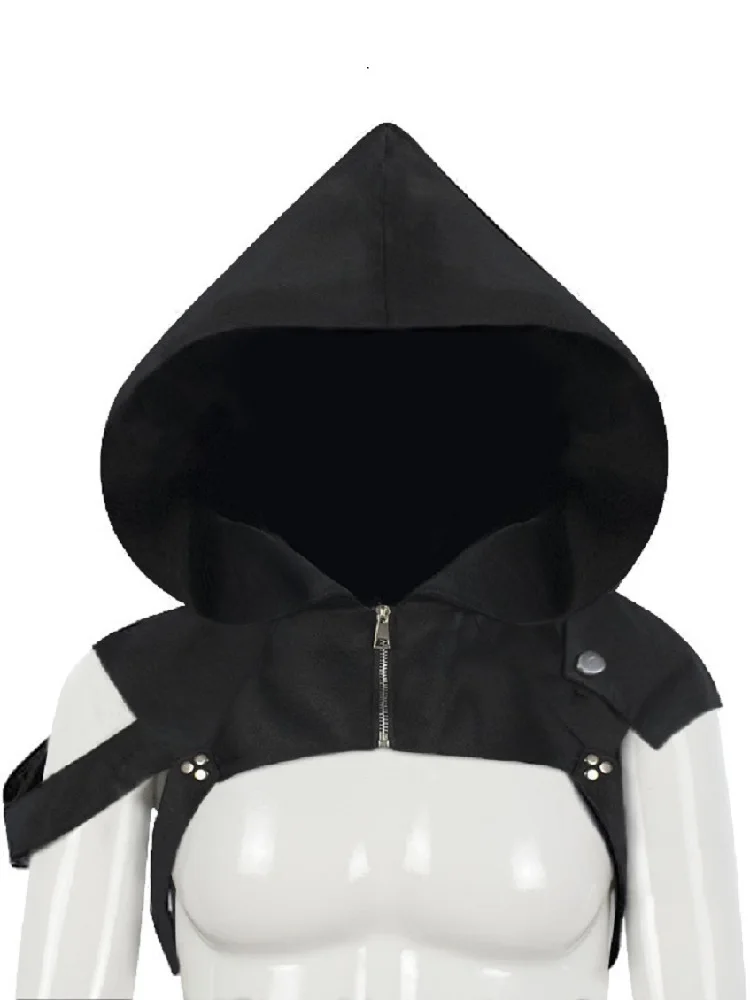 Capucha de equitación para hombres y mujeres adultos, sombrero Steampunk de Halloween, calentador de cuello, accesorio de Cosplay, equipo de casco, negro