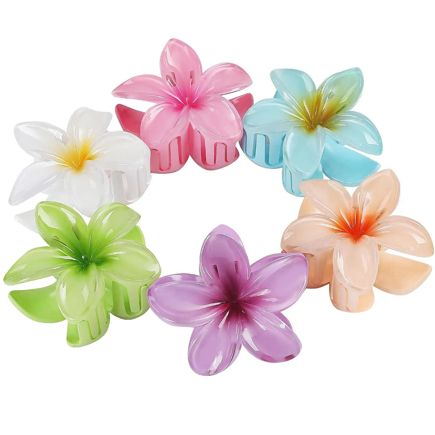 Flower Claw Clips 6 Pcs Large Hair Claw Clips for Thick Hair Hawaiian Hair Clips 3.3 inch Medium Claw Clips