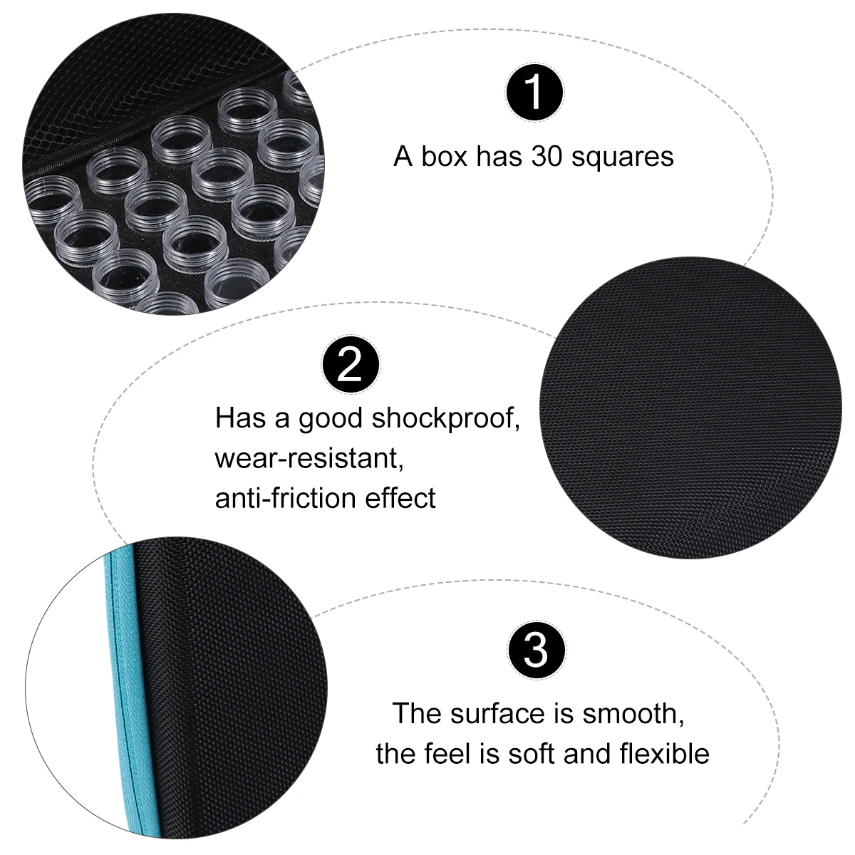 

1Set Smooth Nylon Nail Art Storage Box Portable 30 Grids Jewelry Organizer Storage Container for Tools