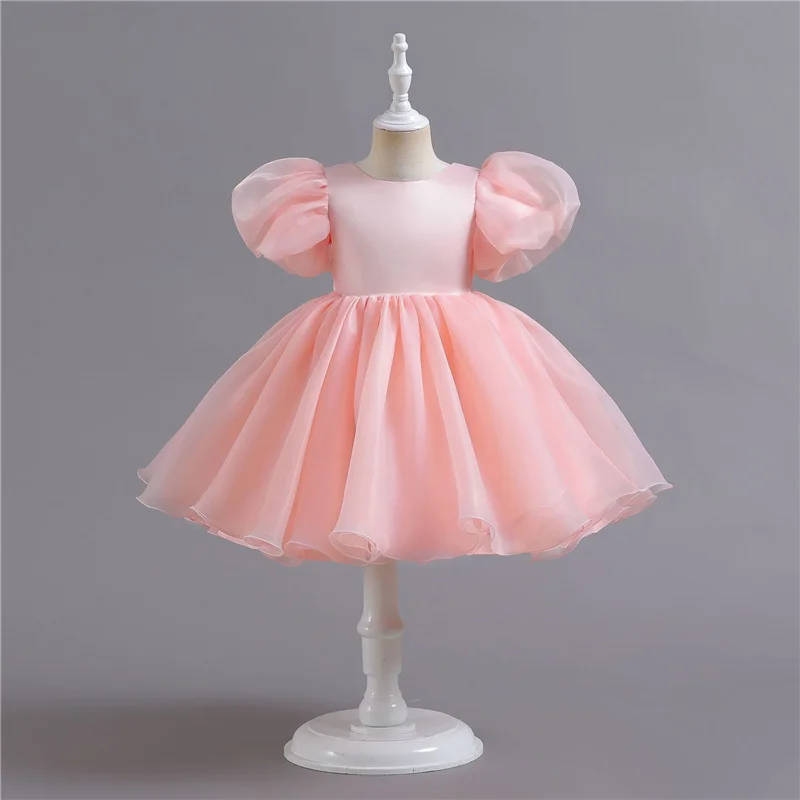 Fashion Girls Princess Dresses Kids Tulle Puff Sleeve Wedding Party Gown Ball Baby Birthday Children Clothes Bridesmaids  345