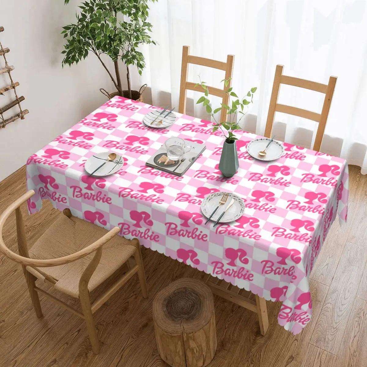 

Customized Rectangular Waterproof Barbie Logo Table Cover Cute Table Cloth Tablecloth for Dining