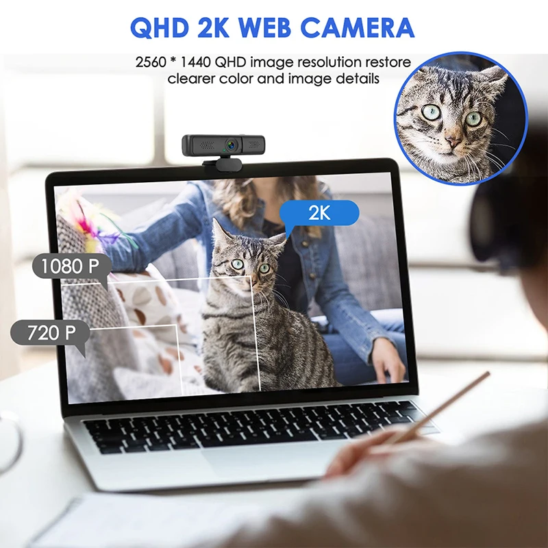 كاميرا ويب USB مع ميكروفون ، 4 ملايين بكسل ، QHD ، PC ، 2K ، Autofocus ، كمبيوتر محمول ، كمبيوتر مكتبي ، مكتب ، اجتماع ، منزل ، HD ، mi P