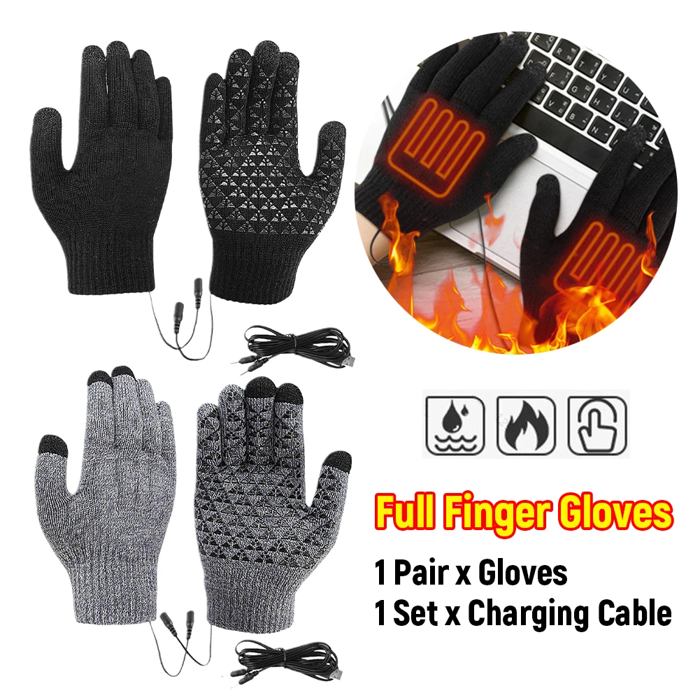 

USB Heated Knitted Gloves Touch Screen Gloves Non-Slip Thermal Knitting Mitts Winter Cycling Gloves for Autumn Winter