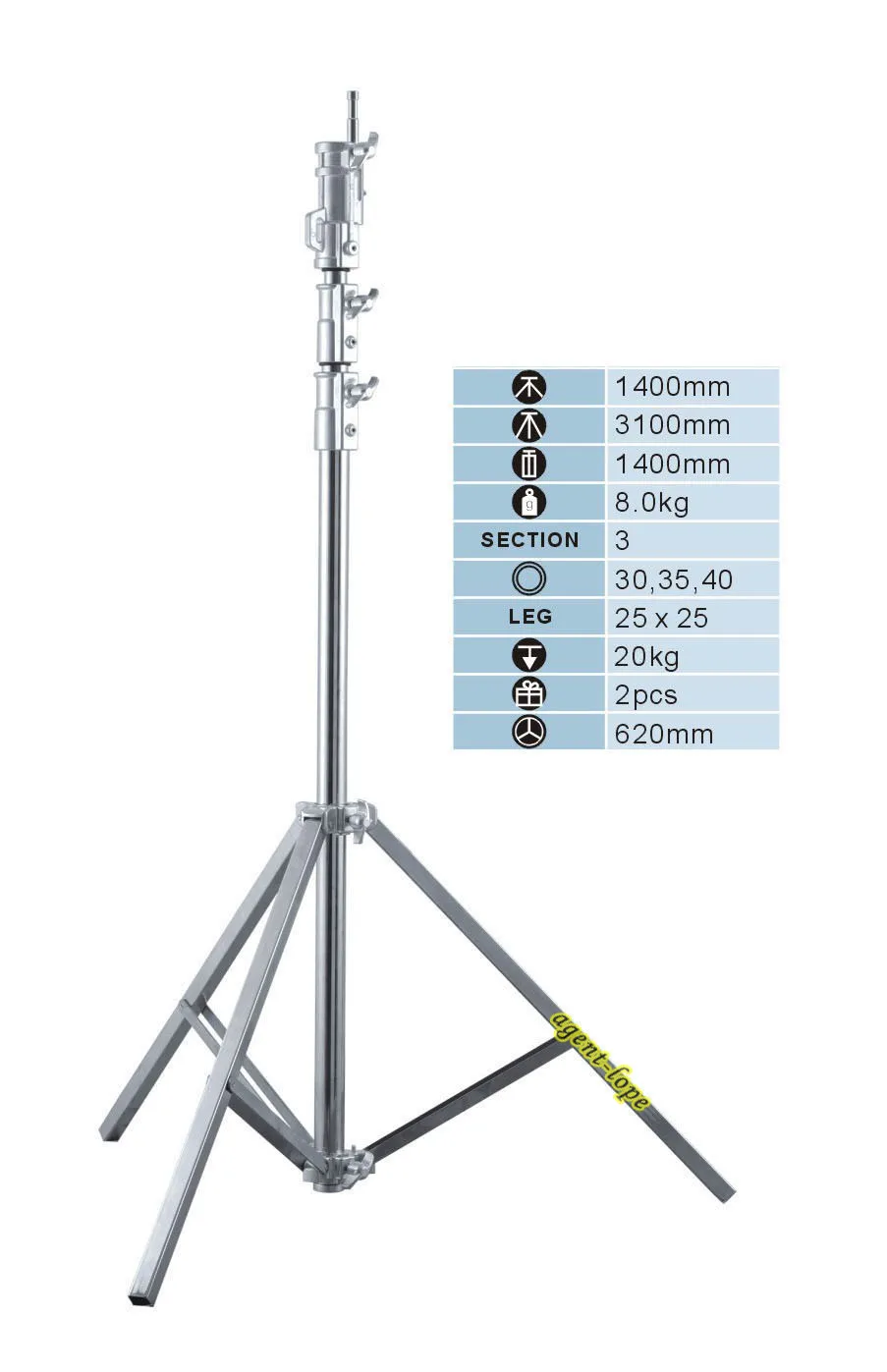 3m Heavy Duty Studio Combo Stand Tripod load 20kg for light 2k 5k HMI compact par 1.2k M18