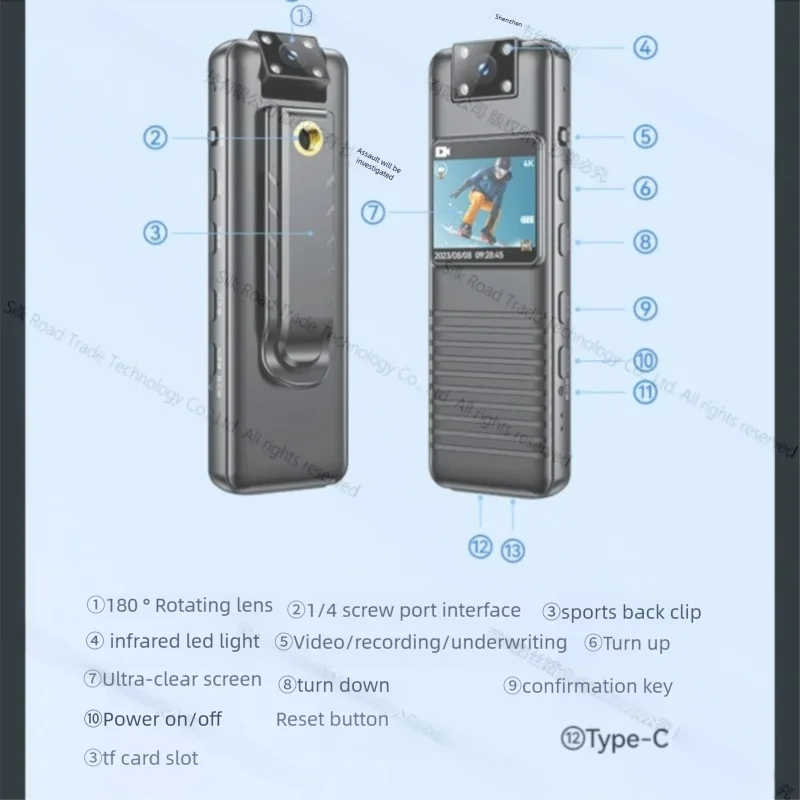 كاميرا Yescool A70 4K صغيرة مع عدسة دوارة لتثبيت الصور للرؤية الليلية وعمر بطارية 12 ساعة وزاوية واسعة ومزودة بتقنية WiFi