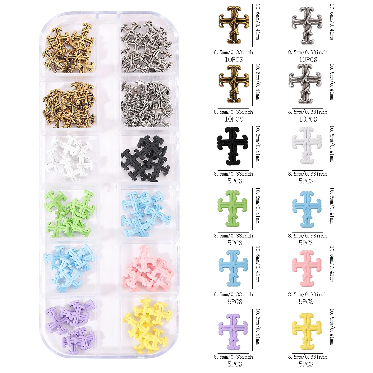 80 pcs/1 box, Cyberpunk style metal cross Y2K metal style Macaron color cross decorative set