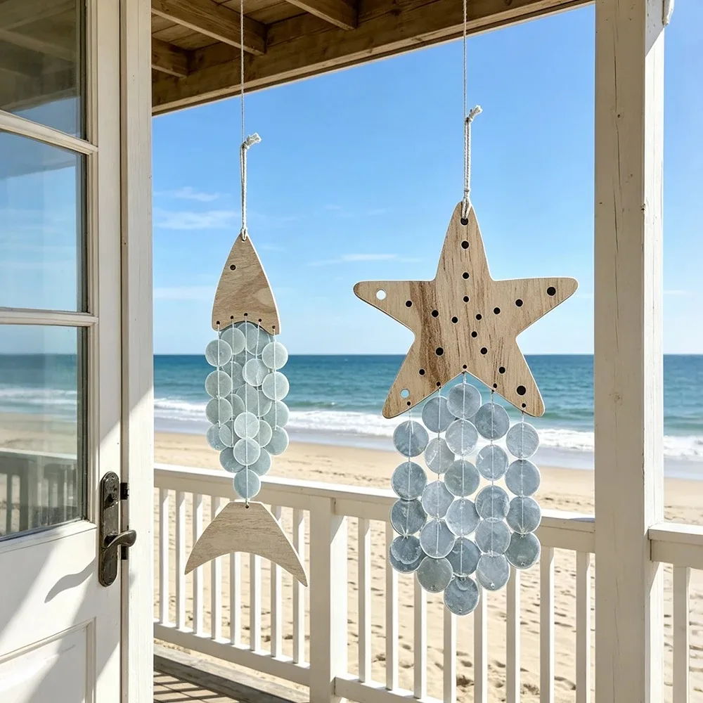 Wood & Acrylic Ocean Animal Wall Hanging, Sea Shell Decor Art, Coastal Beach Home Decoration,Hanging Ornament for Living Room