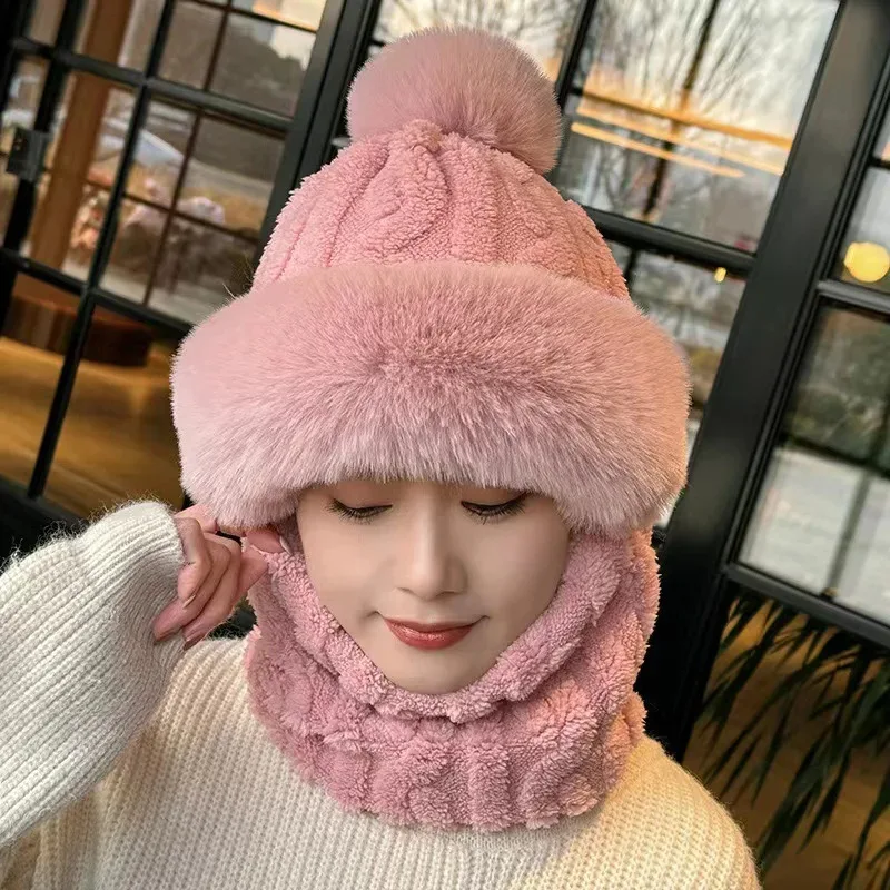قناع وشاح شتوي من قطعة واحدة، قبعة صوف سميكة جديدة للسيدات، حماية أذن ركوب الدراجات وقبعة لأصابع القدم #1