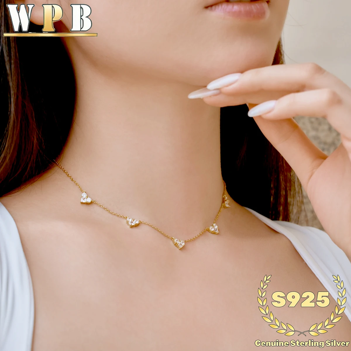 S925 Sterling Silver 5 Hearts Necklace Pave Sparkling Zircon Heart Pendant Romantic Jewelry for Women Valentine Anniversary Gift