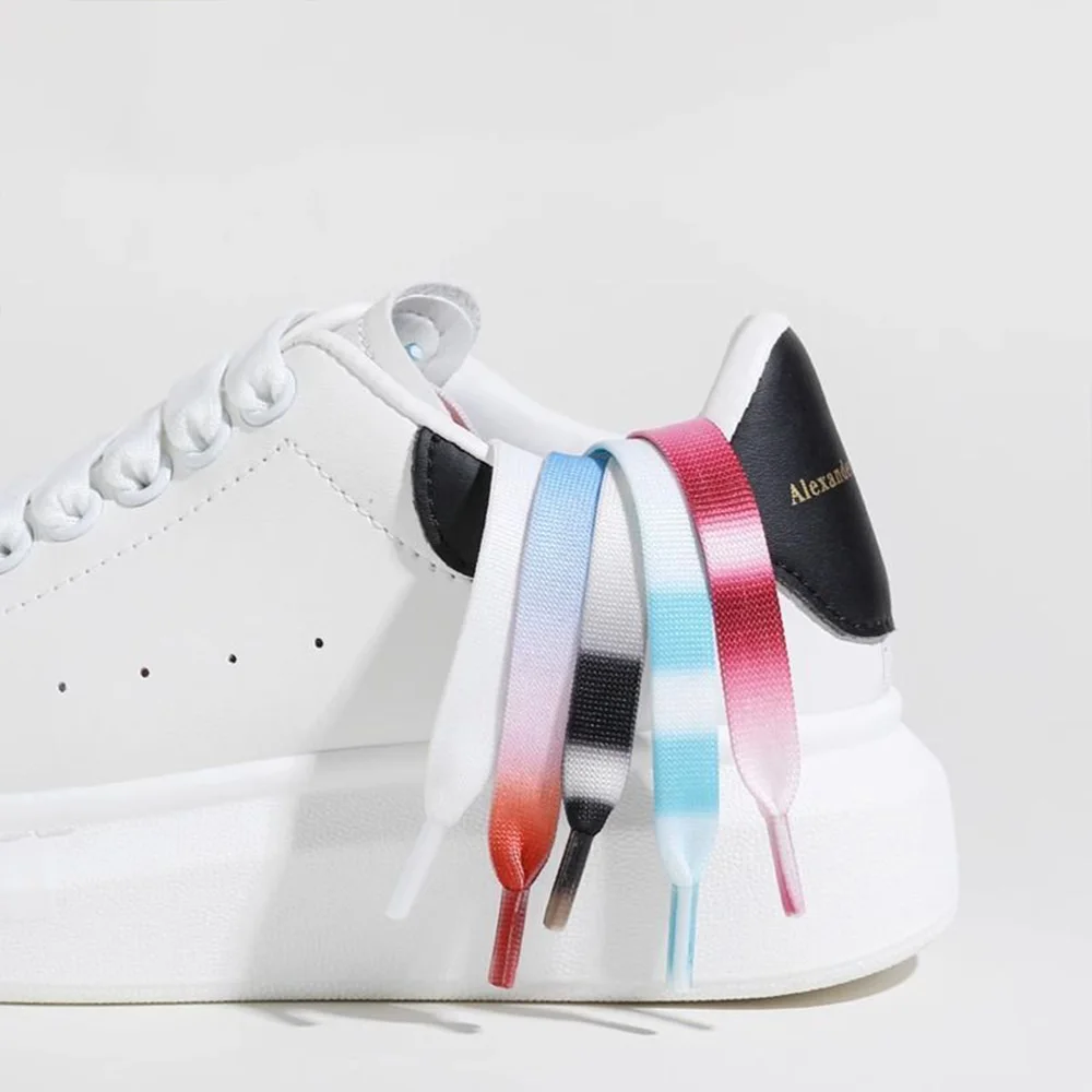 1 Pair 6 Colors MCQ Black White Shoelaces Rainbow Shoelace Sneaker Casual Shoes Laces Gradient 12MM Width Flat Shoe Laces Unisex