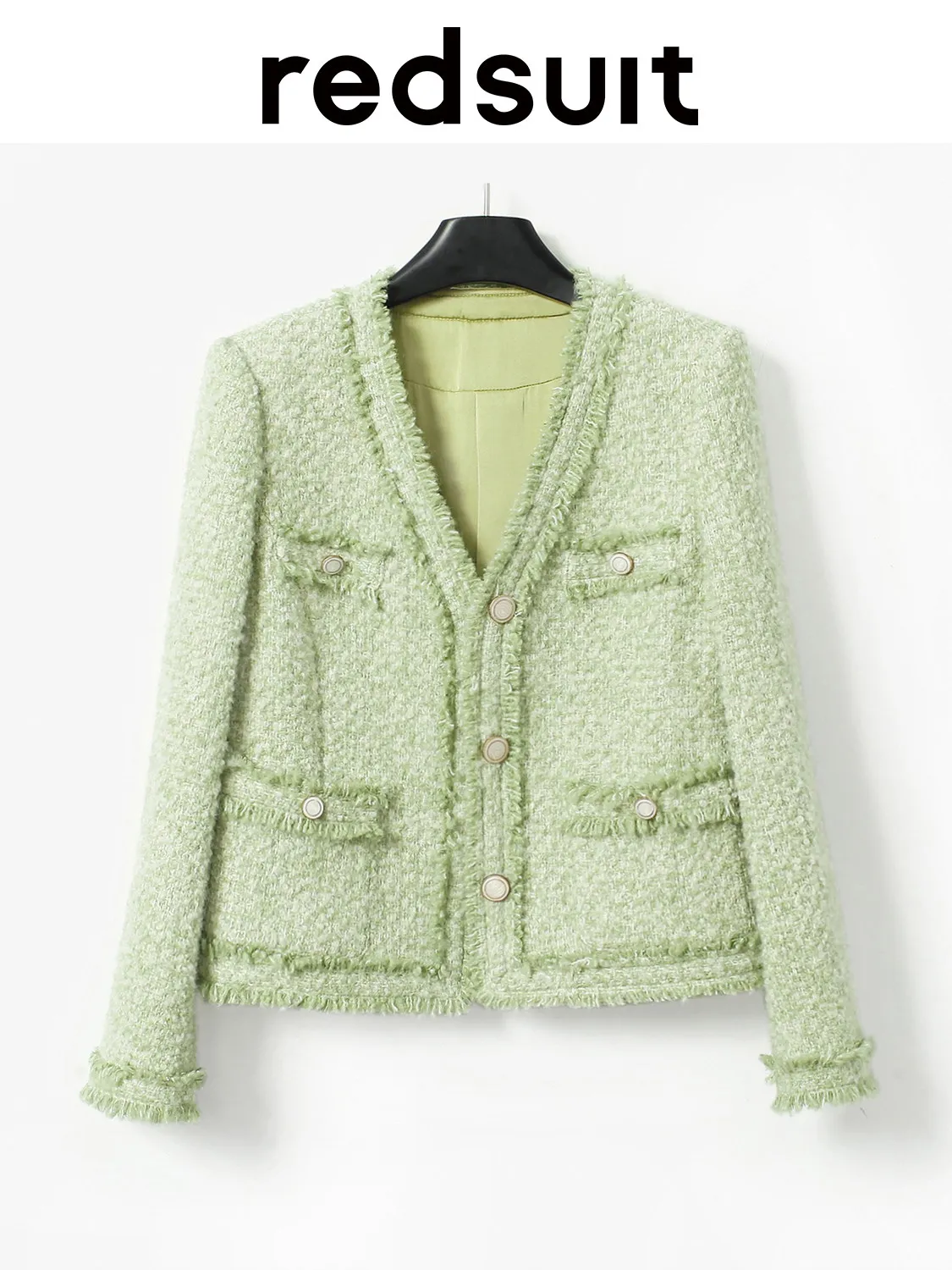 New Thin V-neck green tassel woven jacket for spring autumn versatile tops Custom Sizes