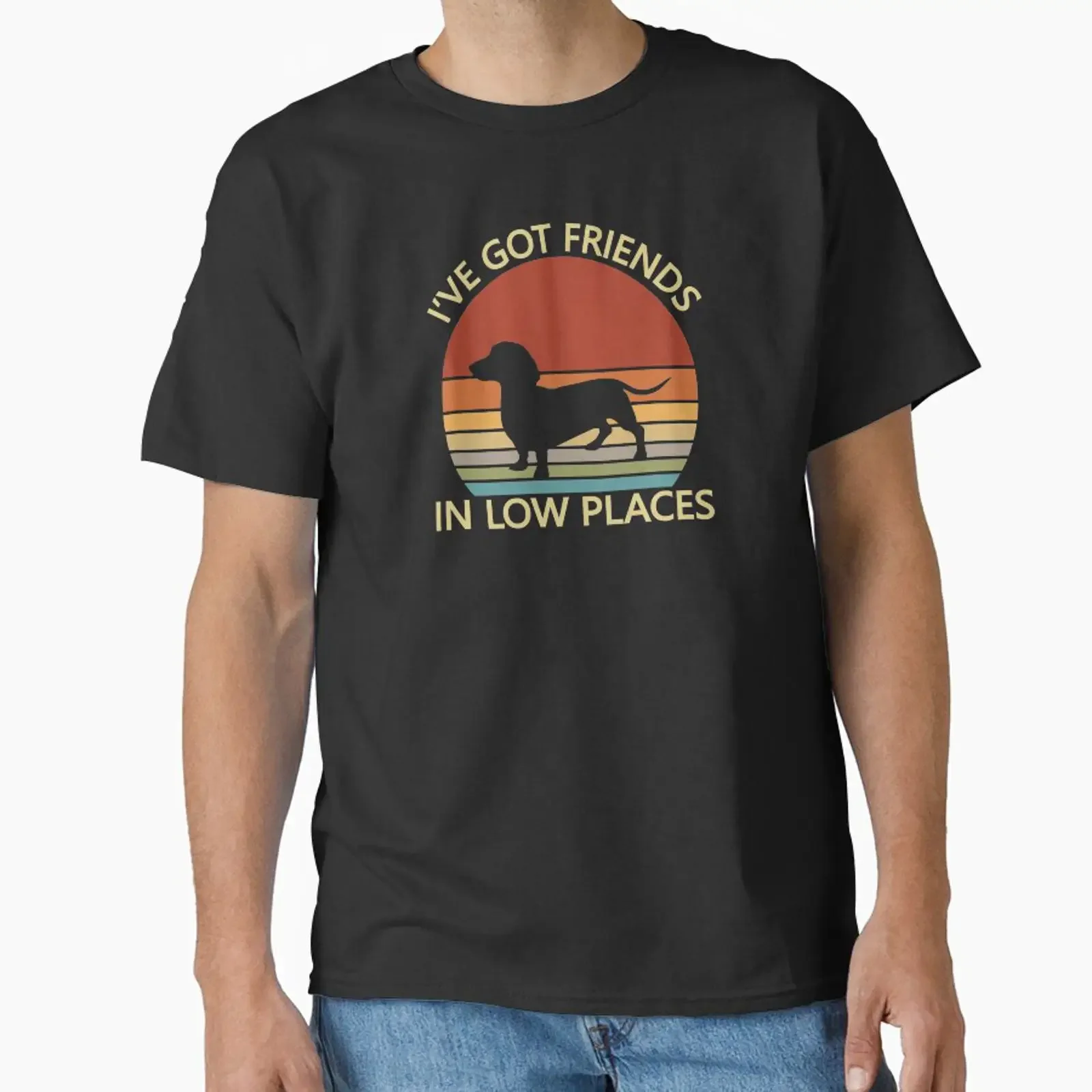 i've got friends in low places funny dog lovers i love dogs wiener t shirt designed and sold by wabshirts vintage Washed