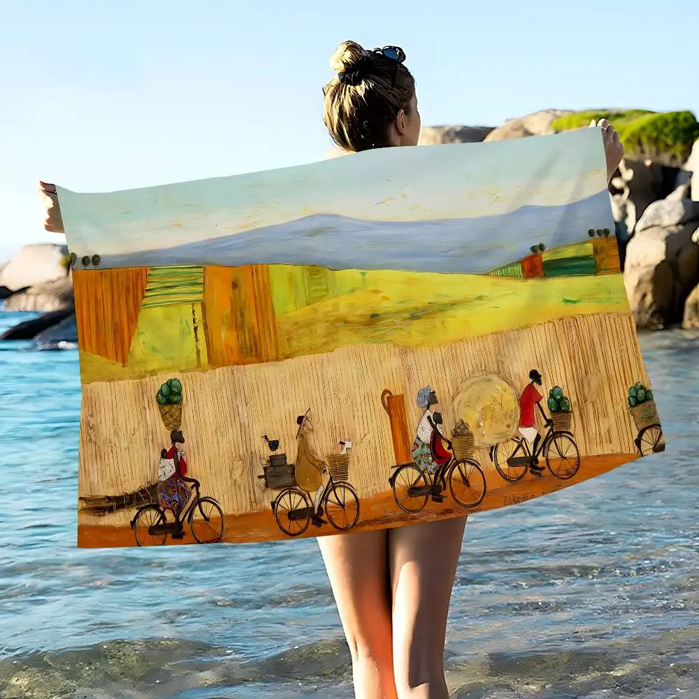 S-Sam-Toft Warm-Illustration Microfiber Blanket Quick Drying Beach Towels Oversized Printing Super Absorbent Pool Towel Blanket