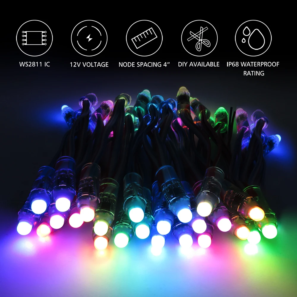 المصنع مباشرة بيع الذكية كامل اللون WS2811 12 فولت عيد الميلاد عنونة 50ct RGB LED رصاصة بكسل ضوء سلسلة