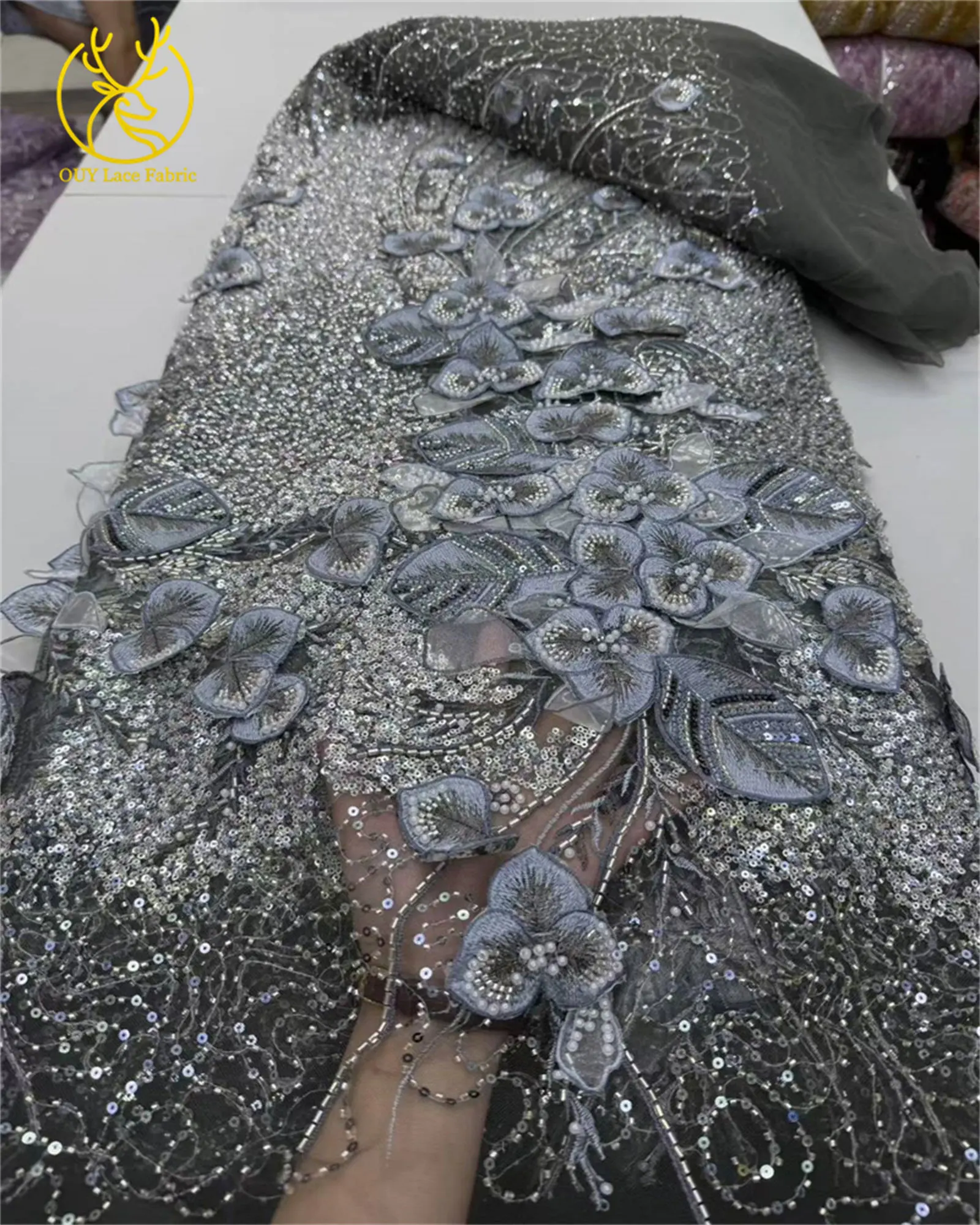 قماش دانتيل مطرز يدويًا أفريقي فاخر 2025 ترتر نيجيري فرنسي تول العريس قماش دانتيل مطرز فساتين سهرة الزفاف