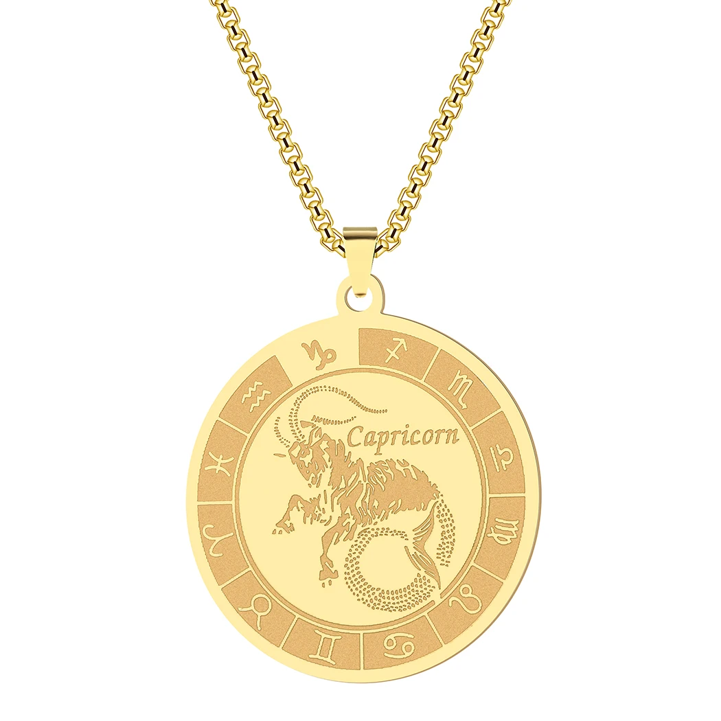 Stainless Steel Capricorn Pendant Zodiac Symbole Charm Medal Necklace For Men Punk Charm Simple And Fashion Women Jewelry Gifts - Image 2
