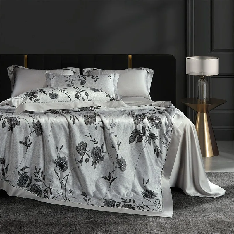 Silky Soft Lyocell Cooling Summer Comforter 1Flat Bed sheet 2Pillowcases Family Twin Queen King Throw Blanket with cotton filler