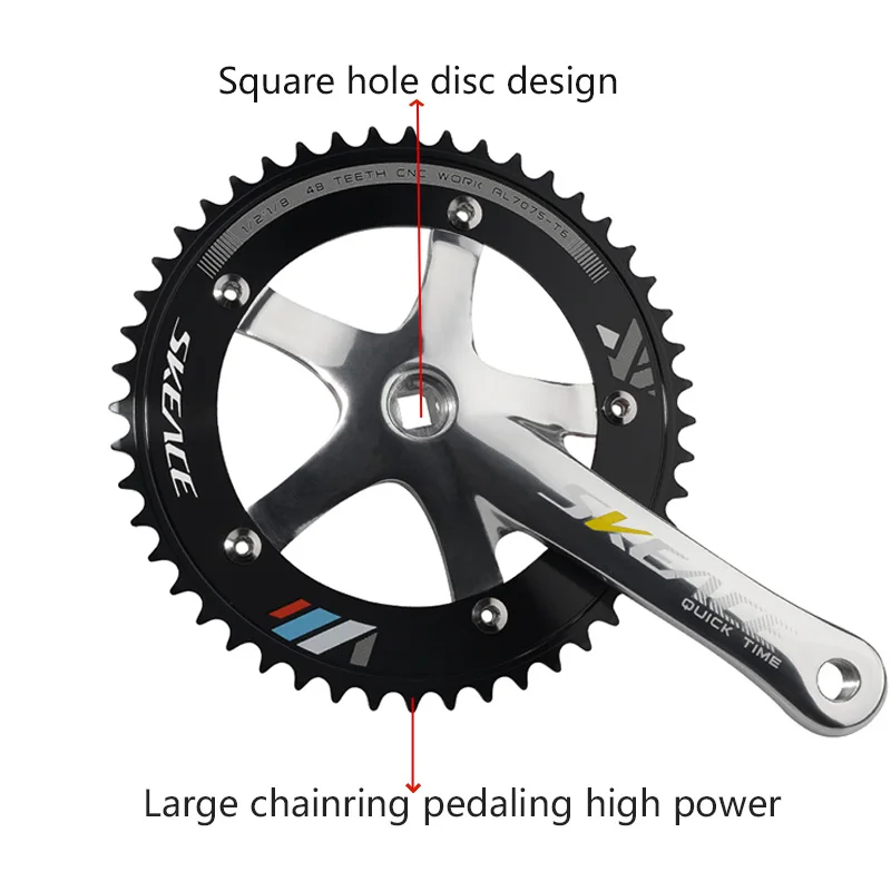 SKEACE Bicycle Crankset Fixed Gear Chain Wheel 48T BCD 144mm Spindle 110mm Racing Bike Crank Single Speed Chainring BMX Part view 4