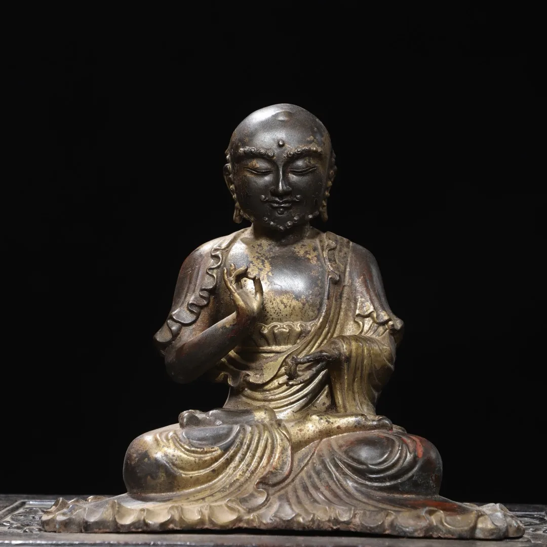 Old Bronze Gilded Cinnabar High Relief Bodhidharma Patriarch Ancestral Master Sitting Buddha Amitabha Buddha Zen Buddhism