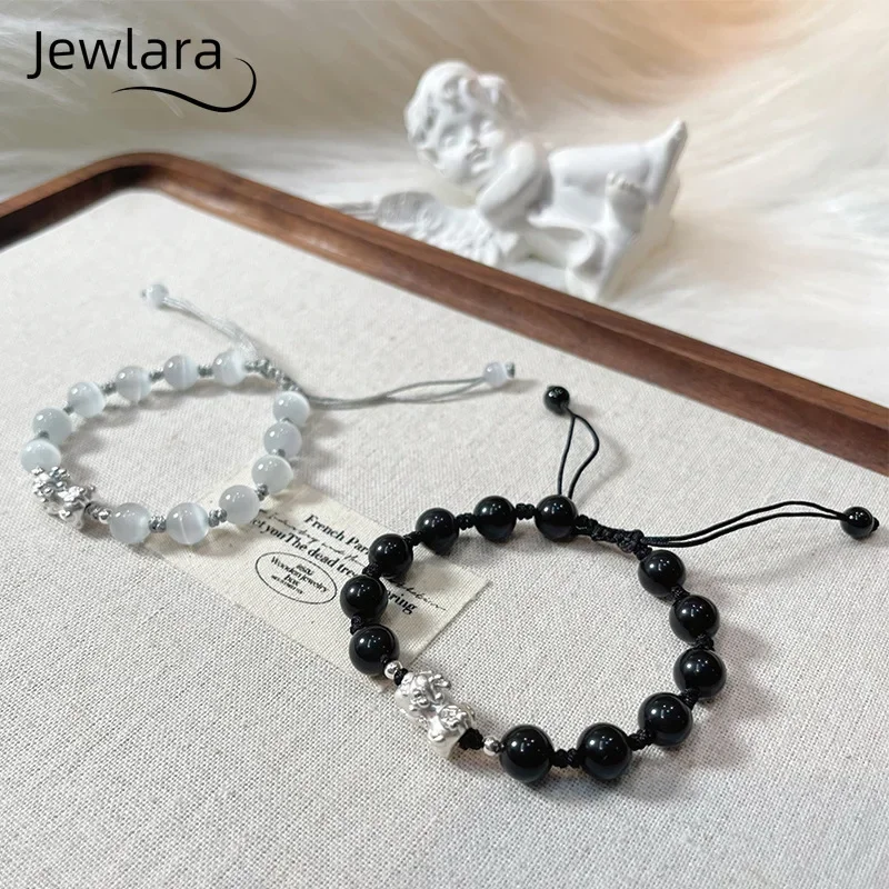JEWLARA Jewelry Semi-precious Stone White Cat's Eye Beaded Obsidian Get Rich Overnight, Pixiu Bracelet Will Never Separate, Coup