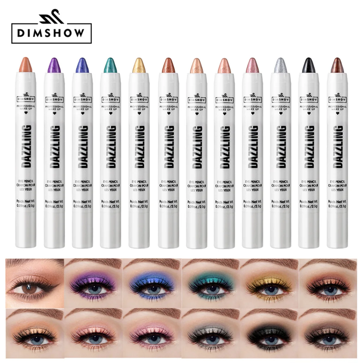 12 Colors Pearlescent Eyeshadow Pencil Multi-color Eyeshadow Pen Under-eye Highlight Waterproof and Long-lasting Shimmering Pen