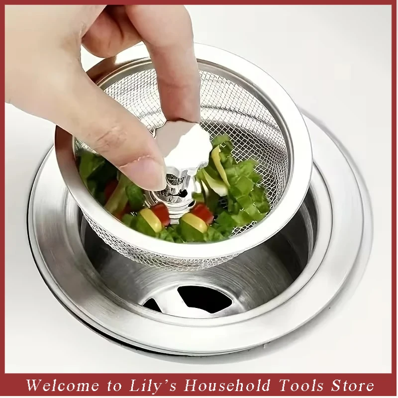 

Stainless Steel Kitchen Sink Strainer with Handle and Stopper Heavy-Duty Food Waste Filter Easy-Access Design for kitchen Drain