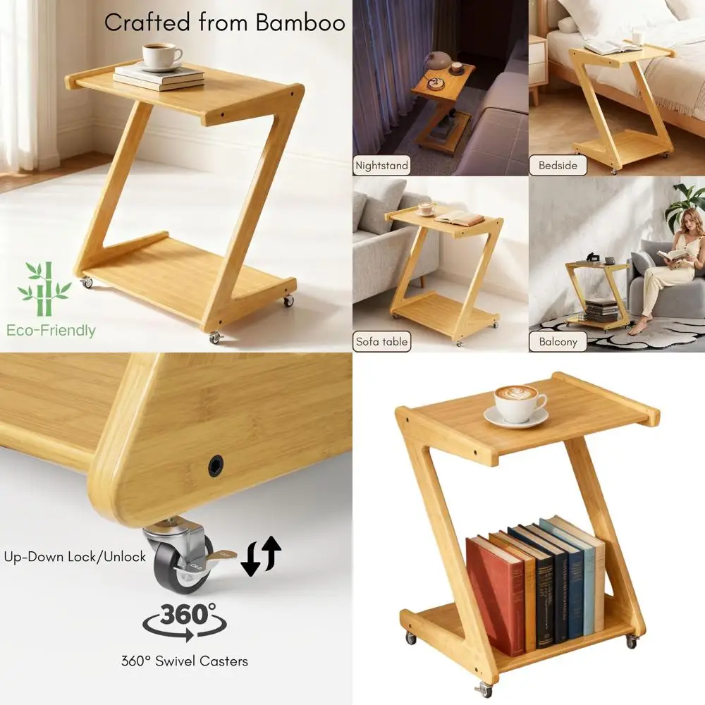 

Тумба-столик на колесиках из бамбука, Z-образный, для гостиной, дивана, ноутбука, кофе, подачи закусок