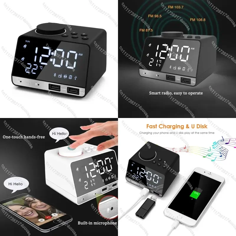 K11 LED Digital Alarm Clock with Bluetooth Speaker FM Radio 2 USB Charging Ports Bedside Table Clock Home Decor Accessory