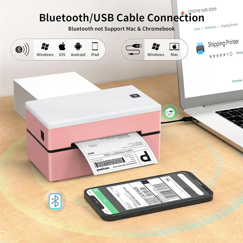 Bluetooth Thermal Shipping Label Printer Small Business Wireless 4x6 Shipping Label Printer Supports Android iPhone Windows Mac