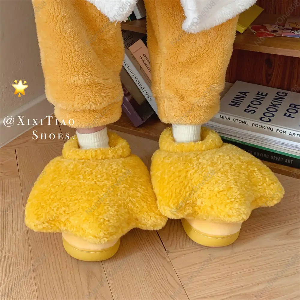 Autumn and Winter Cartoon Creative Plush Paw Shoes Cotton Shoes Cute Home Warm Slippers Fun Internet Celebrity Duck Feet Shoes