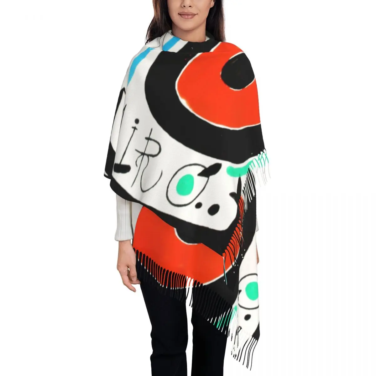 

Female Long Joan Miro Abstract Art Scarves Women Winter Soft Warm Tassel Shawl Wrap Surrealism Scarf