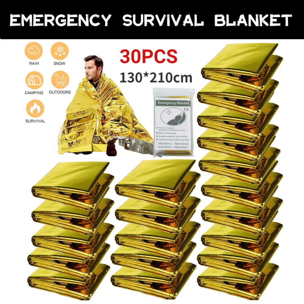 5-30Pc awaryjny koc survivalowy ze złotą srebrną wodoodporna kurtyna ratunkowa folia termiczna wojskowa Blanket 130x210cm